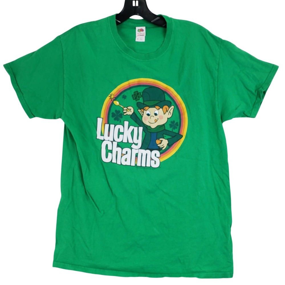Fruit of the Loom Lucky Charms T Shirt Mens M Green Cereal Graphic Retro Mascot